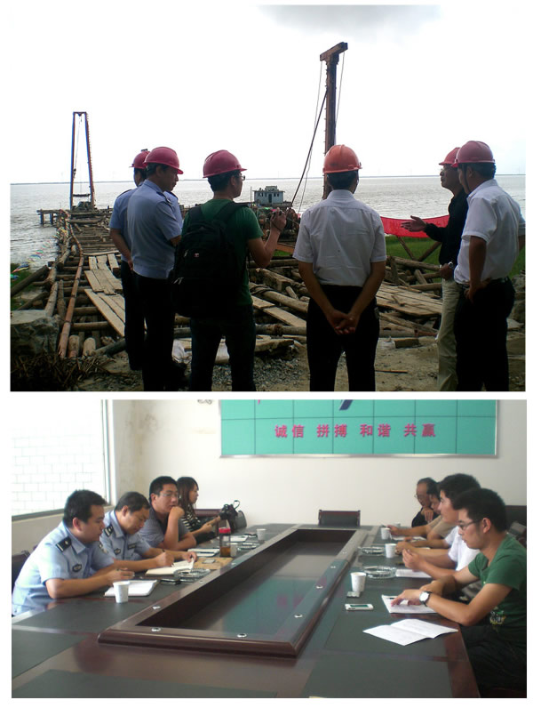 長江航運公安局、長江航運規(guī)劃設(shè)計院到啟東長航項目部檢查指導(dǎo)工作